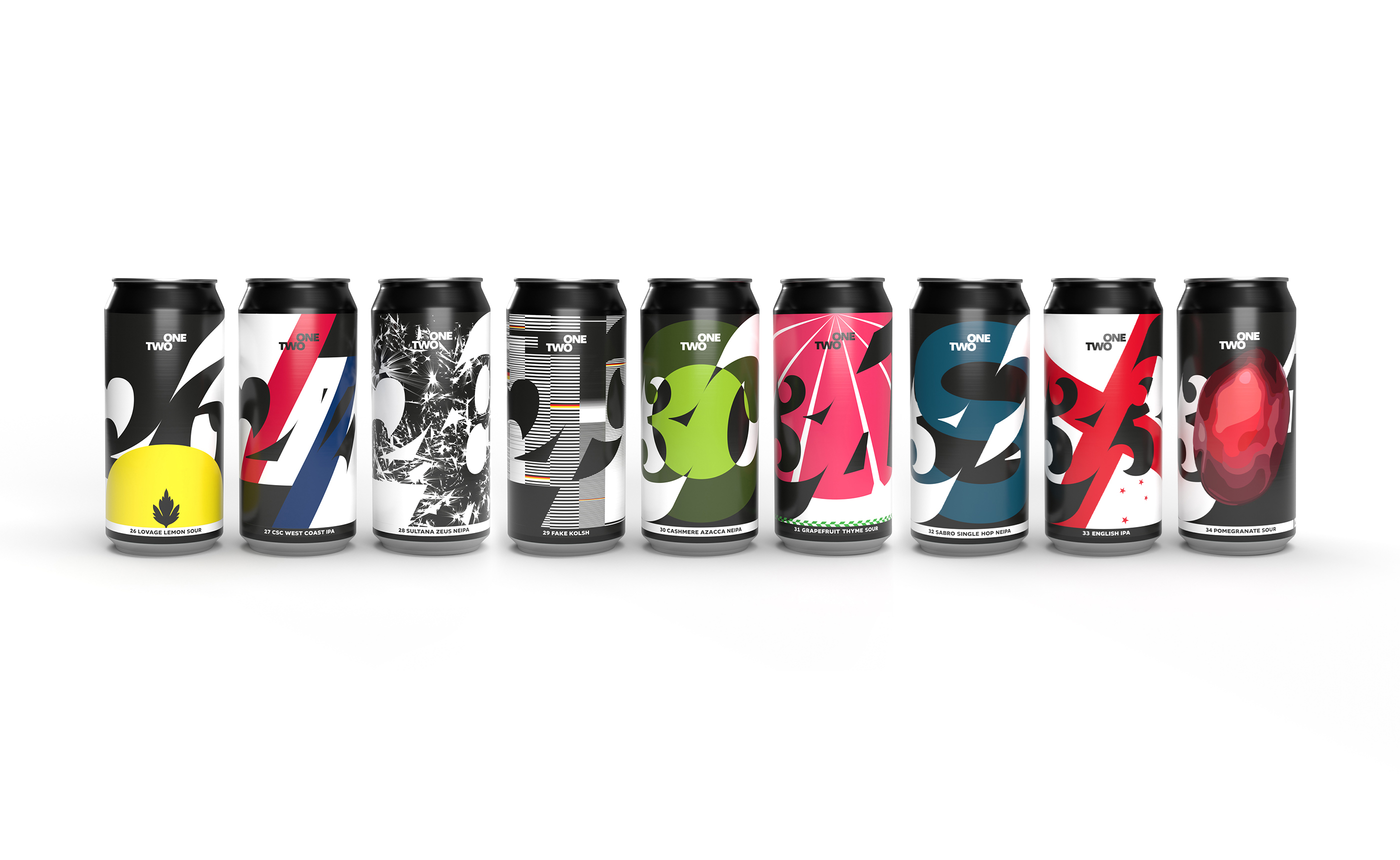 Onetwo Brewery黑白交替标标志设计,以顺序编号诠释精酿哲学