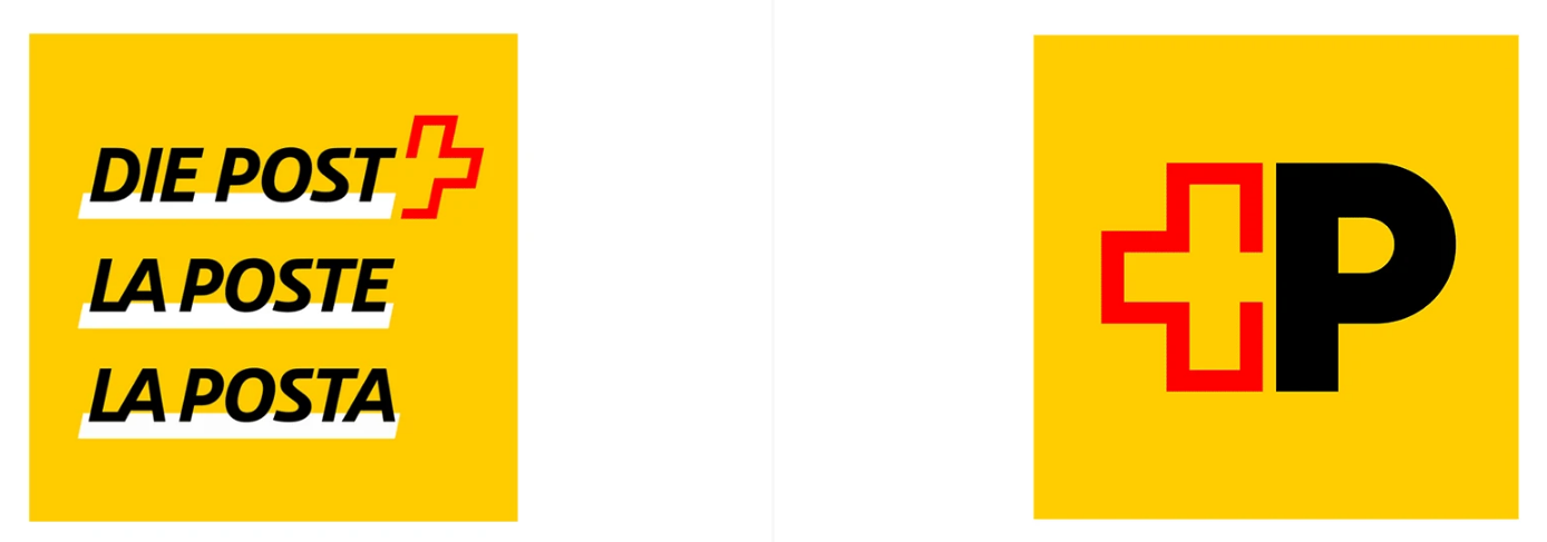 瑞士邮政LOGO升级前后对比